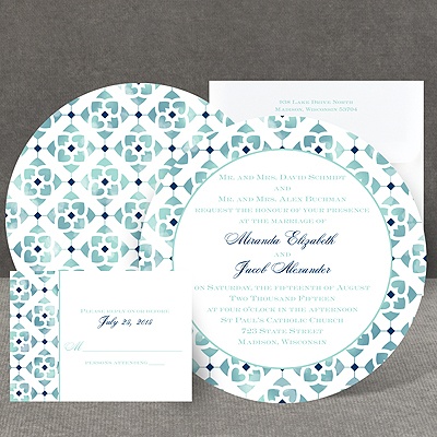 Romantic Mosaic - Navy - Invitation