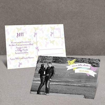 Paper Cranes - Freesia - Save the Date Postcard