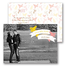 Paper Cranes - Melon - Save the Date Postcard