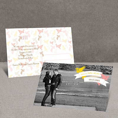 Paper Cranes - Melon - Save the Date Postcard