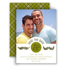 Moustaches - Moss Green - Save the Date Card