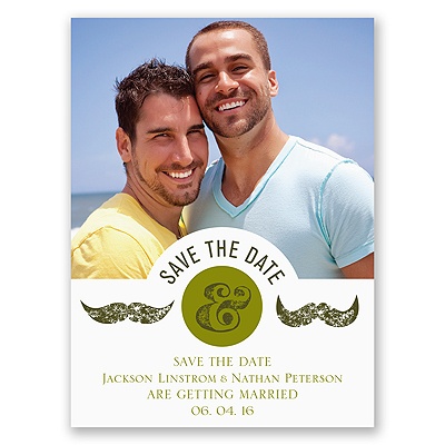 Moustaches - Moss Green - Save the Date Card
