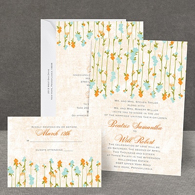 Trailing Blossoms - Aqua - All In One Invitation