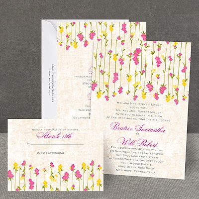 Trailing Blossoms - Posie Pink - All In One Invitation