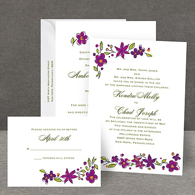 Whimsical Posies - Amethyst - All in One Invitation