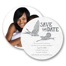 Damask Lovebirds - Pewter - Save the Date Card