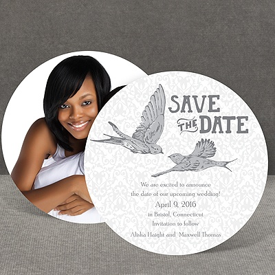 Damask Lovebirds - Pewter - Save the Date Card