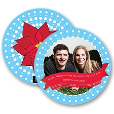 Retro Poinsettias - Celestial Blue - Photo Holiday Card