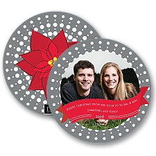 Retro Poinsettias - Pewter - Photo Holiday Card