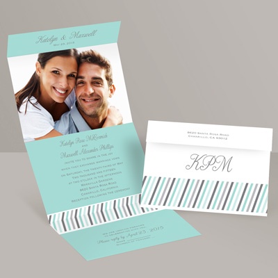 Slanted Stripes - Aqua - Seal and Send Invitation