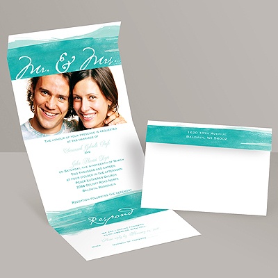 Watercolor Mr. and Mrs. - Peacock - Seal and Send Invitation