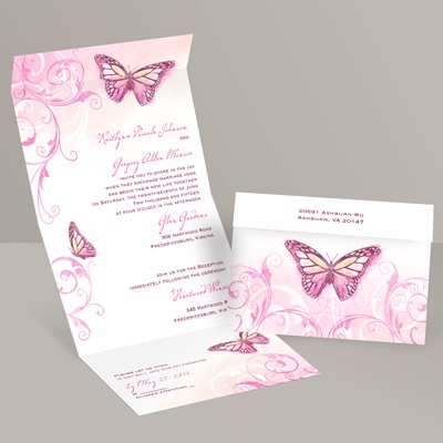 Beautiful Butterflies - Fuchsia - Seal and Send Invitation