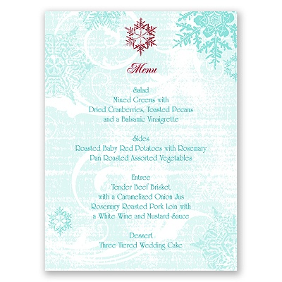 Snowflakes and Swirls - Aqua - Menu Card