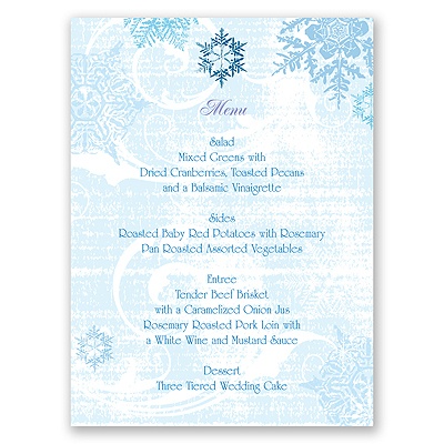 Snowflakes and Swirls - Celestial Blue - Menu Card