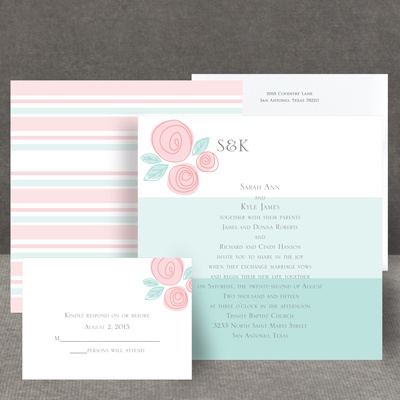 Romantic Posies - Aqua - Invitation
