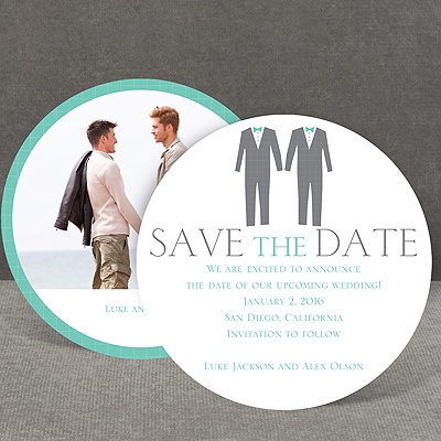 Patterned Tuxes - Save the Date Card