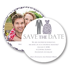 Patterned Tux and Dress - Save the Date Card
