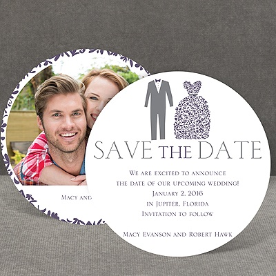 Patterned Tux and Dress - Save the Date Card