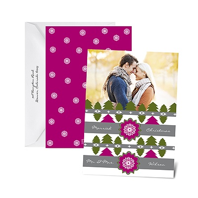 Cozy Pattern - Raspberry - Photo Holiday Card