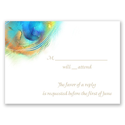 Watercolor Peacock - Palm - Response Card and Envelope