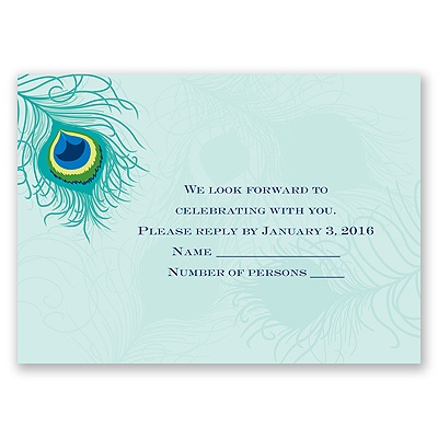 Peacock Close-Up - Aqua - Response Card and Envelope