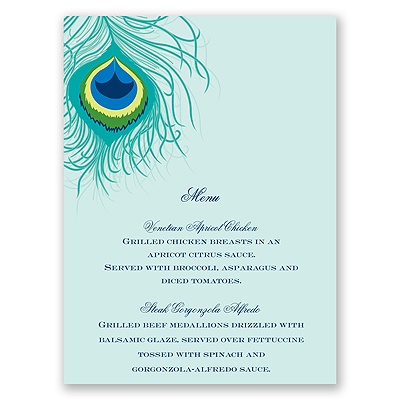 Peacock Close-Up - Aqua - Menu Card