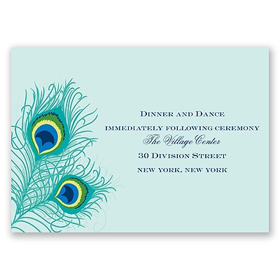 Peacock Close-Up - Aqua - Reception Card