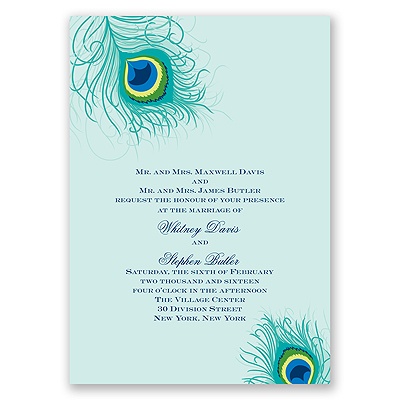 Peacock Close-Up - Aqua - Invitation