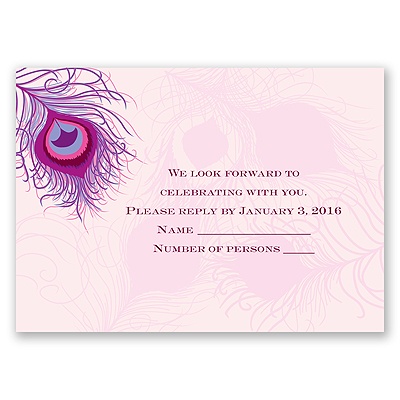 Peacock Close-Up - Cotton Candy - Response Card and Envelope