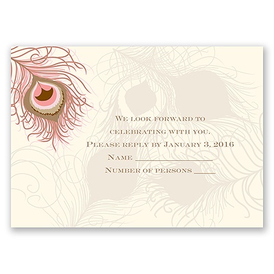 Peacock Close-Up - Ecru - Response Card and Envelope