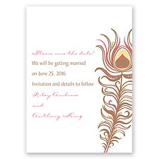 Modern Peacock - Latte - Save the Date Card