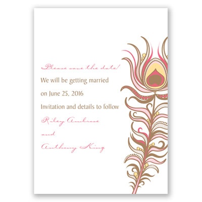 Modern Peacock - Latte - Save the Date Card
