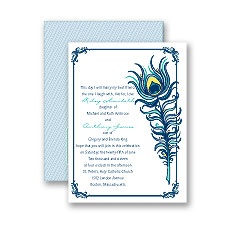 Modern Peacock - Navy - Invitation