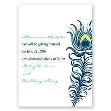 Modern Peacock - Navy - Save the Date Card
