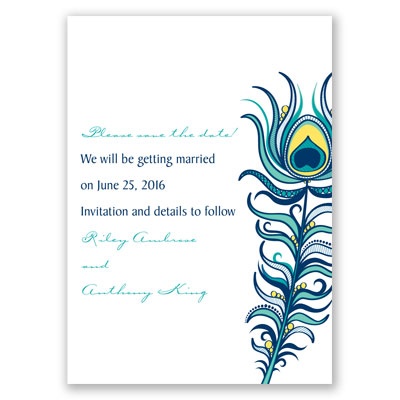 Modern Peacock - Navy - Save the Date Card