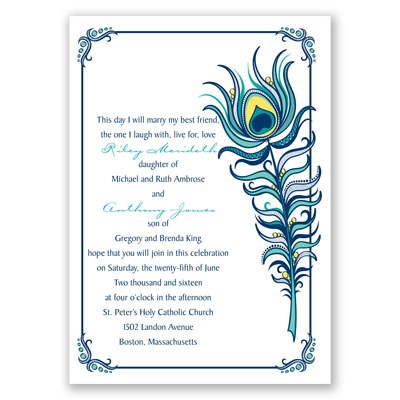 Modern Peacock - Navy - Invitation