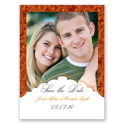 Indian Tradition - Deep Orange - Save the Date Card