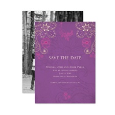 Peacock Floral - Amethyst - Save the Date Card