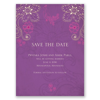 Peacock Floral - Amethyst - Save the Date Card