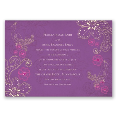 Peacock Floral - Amethyst - Invitation