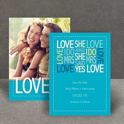 Words of Love - Palm - Mrs and Mrs - Save the Date Card