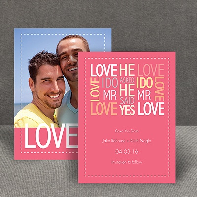 Words of Love - Posie Pink - Mr and Mr - Save the Date Card