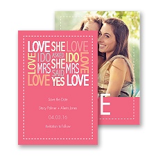 Words of Love - Posie Pink -  Mrs and Mrs - Save the Date Card