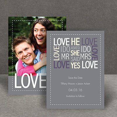 Words of Love - Pewter - Mr and Mrs - Save the Date Card