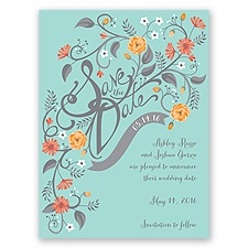 Floral Fancy - Aqua - Save the Date Card