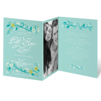 Flowering Faith - Aqua - Invitation
