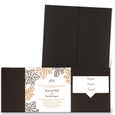 Stenciled Leaves - Brown Shimmer - Pocket Invitation