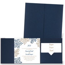 Stenciled Leaves - Navy - Pocket Invitation