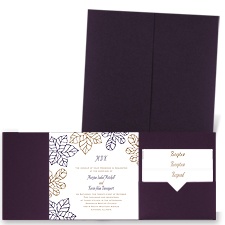 Stenciled Leaves - Eggplant - Pocket Invitation