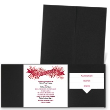 Ribbon and Blooms - Black - Pocket Invitation